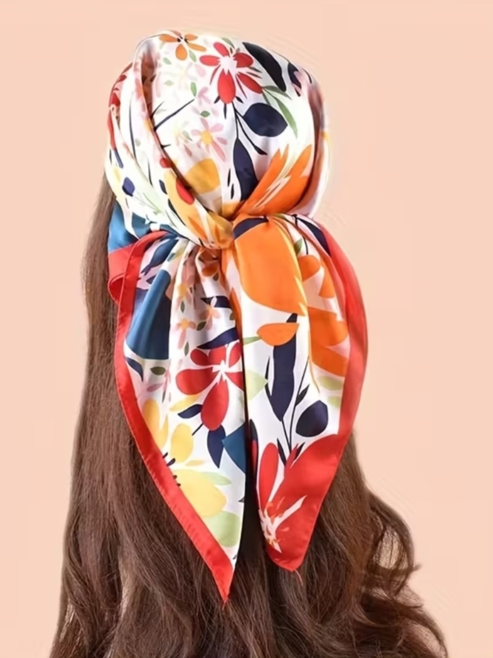 Floral Satin Head Scarf - Red & Multi Floral
